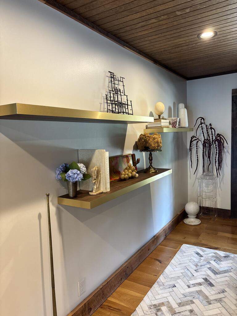 Walnut Floating Shelf with Brushed Brass Edges