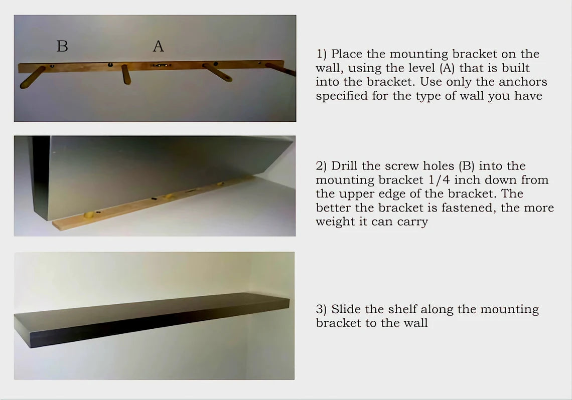 White Floating Shelf with Stainless or Brass Edges