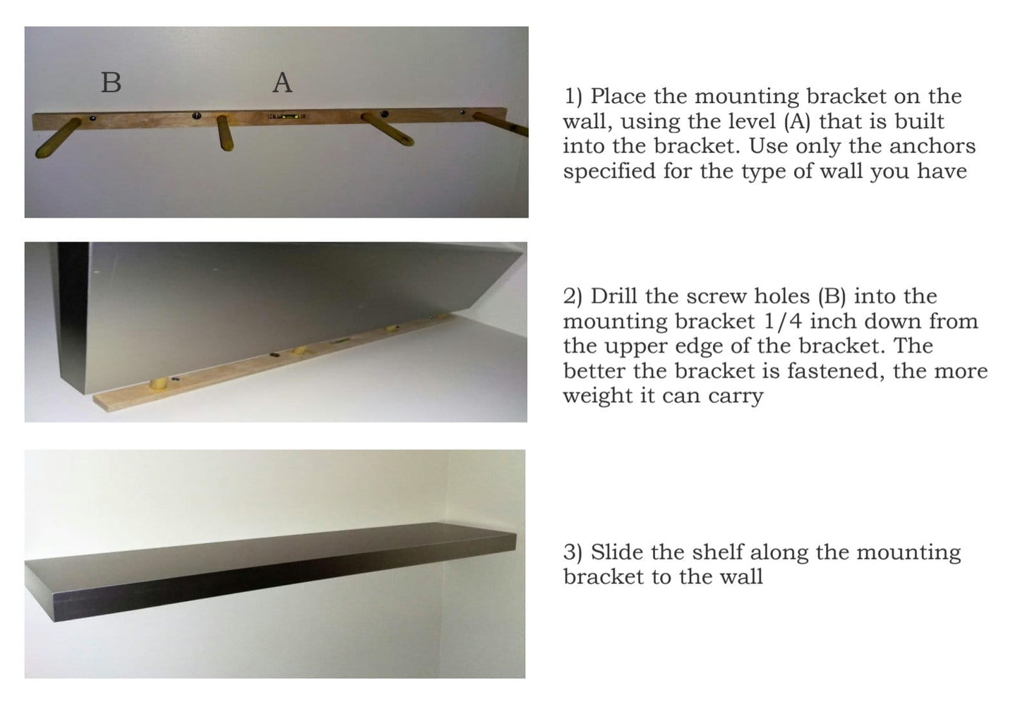 Custom Floating Shelf, Stainless Steel with White Laminate