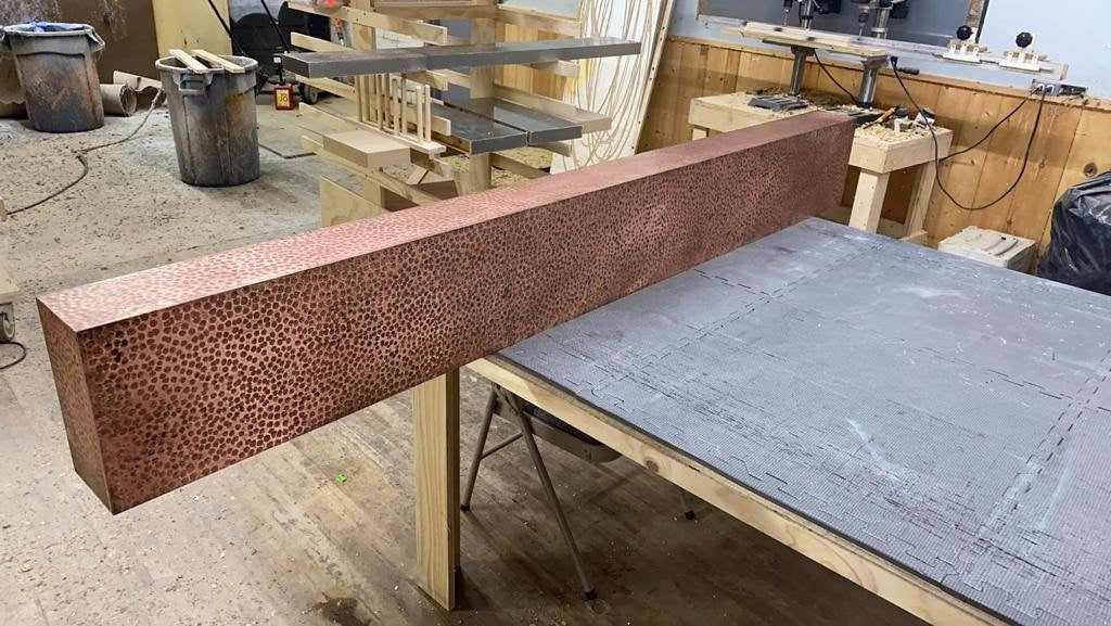 Oxidized Copper Mantel Shelf, Hand-Hammered