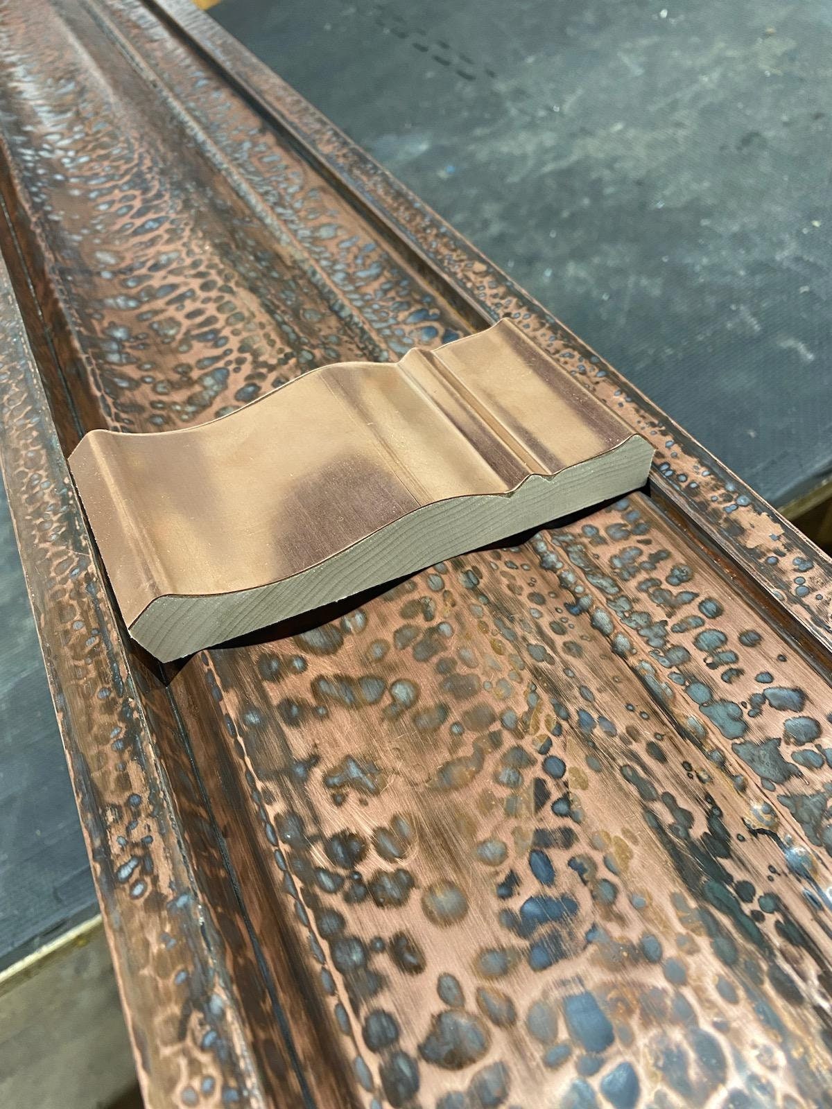 Hand-Hammered Oxidized Copper Floating Shelf