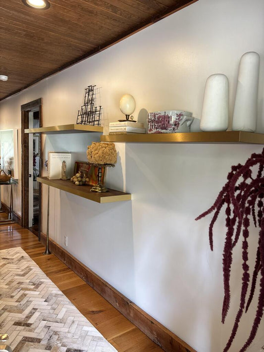 Walnut Floating Shelf with Brushed Brass Edges