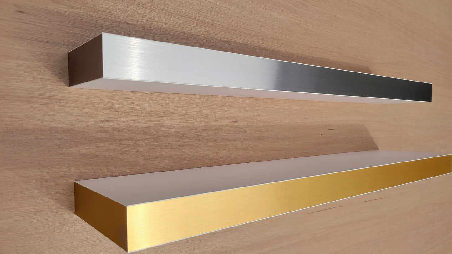 Custom Floating Shelf, Stainless Steel with White Laminate