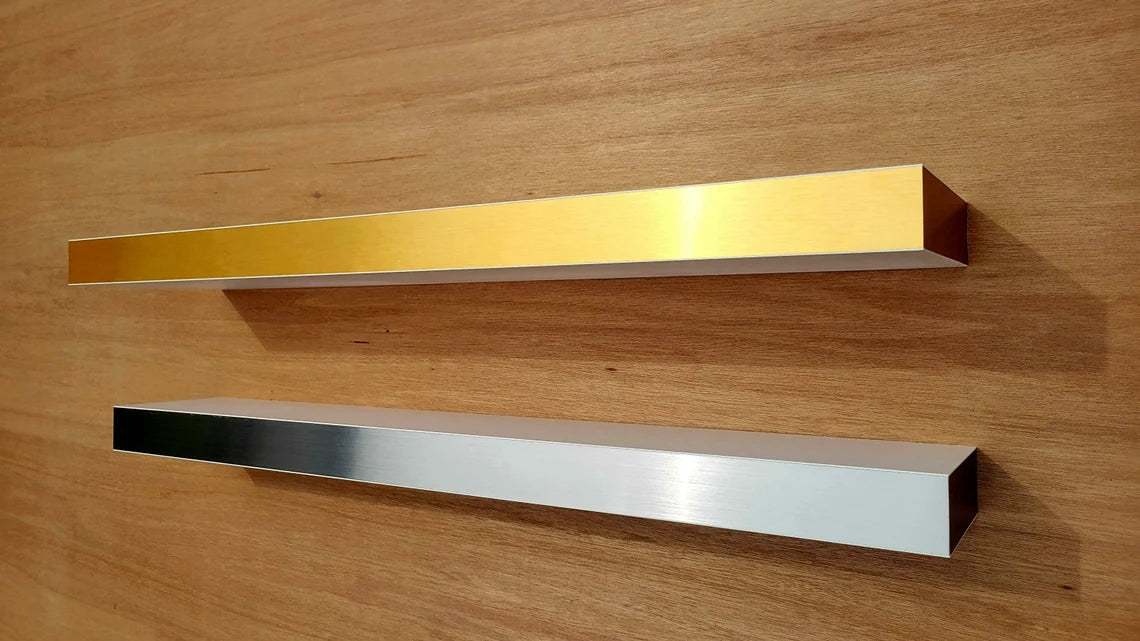 White Floating Shelf with Stainless or Brass Edges