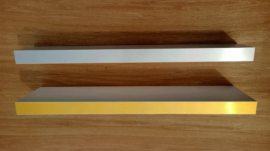 White Floating Shelf with Stainless or Brass Edges