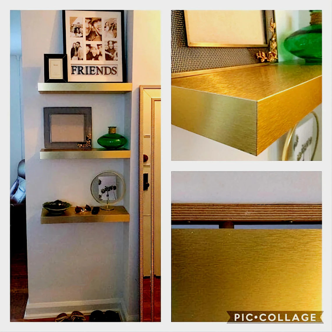 Golden Laminated Wood Floating Shelf