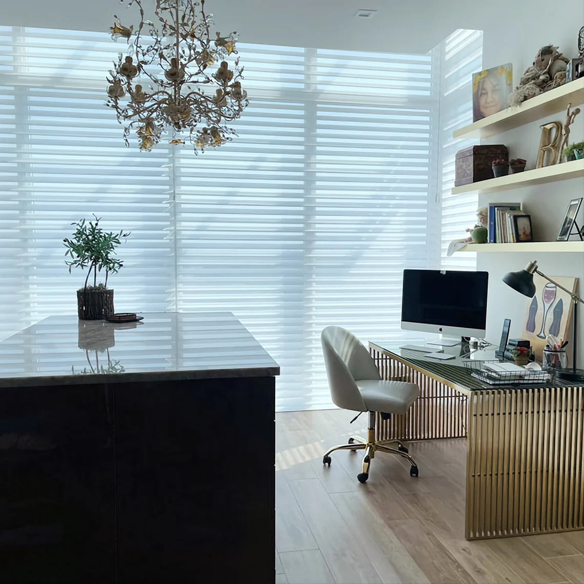 Golden Laminated Wood Floating Shelf