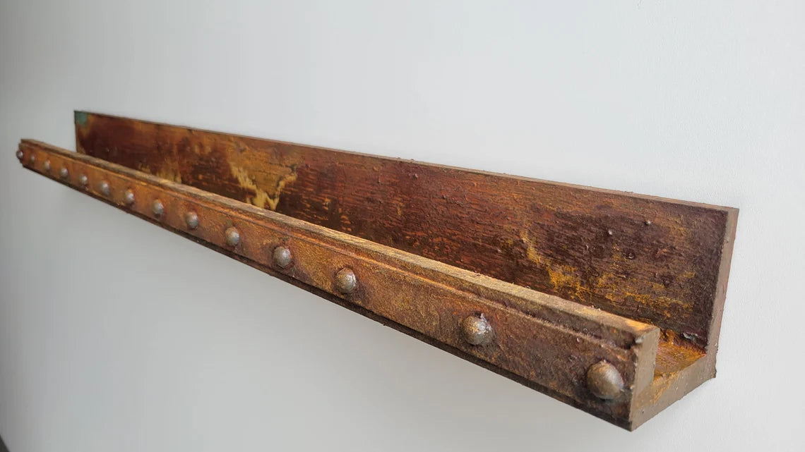 Riveted Rusted Picture Ledge Shelf – Industrial Rustic Style ...