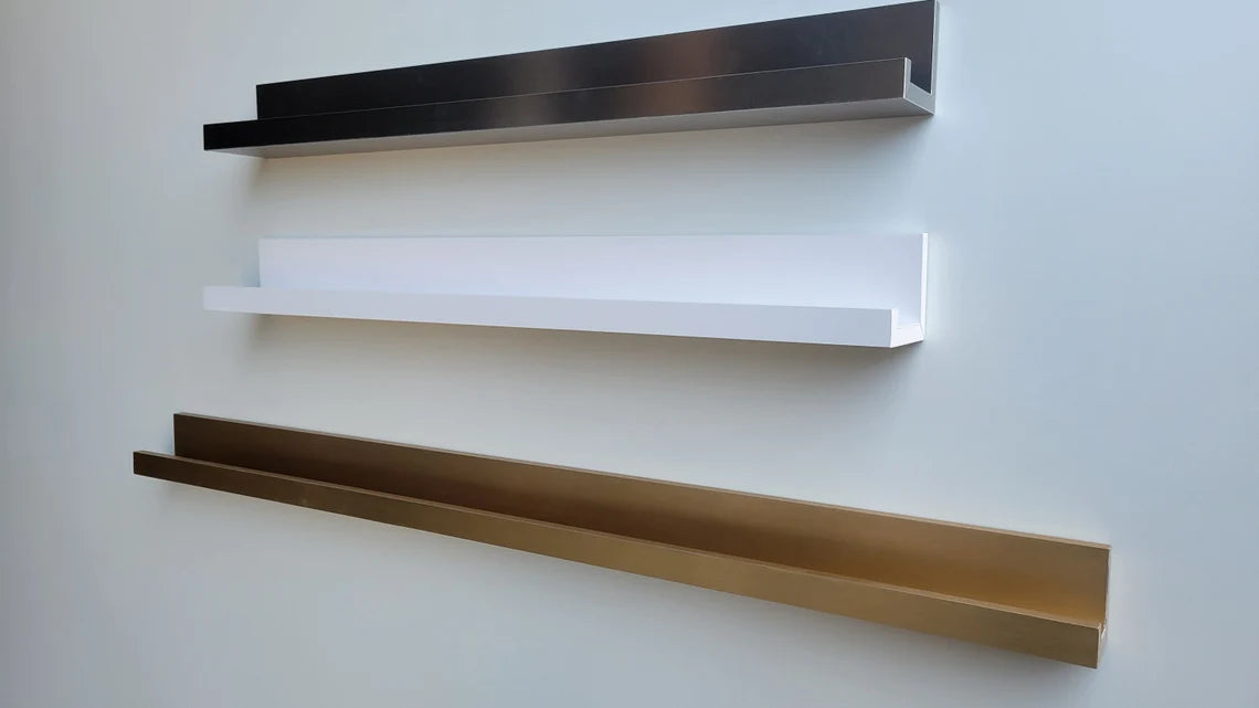 Golden Brass and White Picture Ledge Shelf