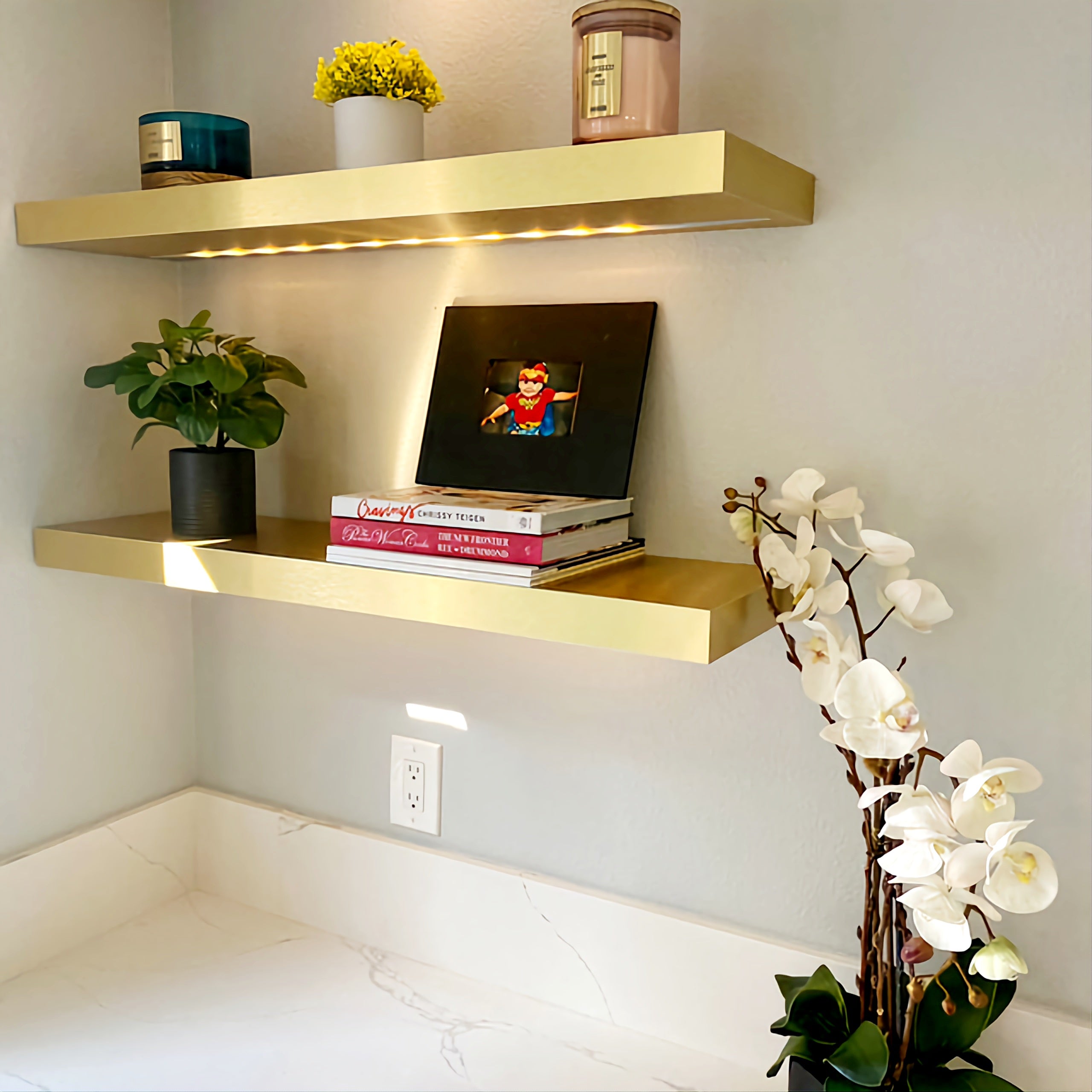 Steel Floating Rack Stainless Steel Floating Shelf with LED Lighting – Modern Décor ...