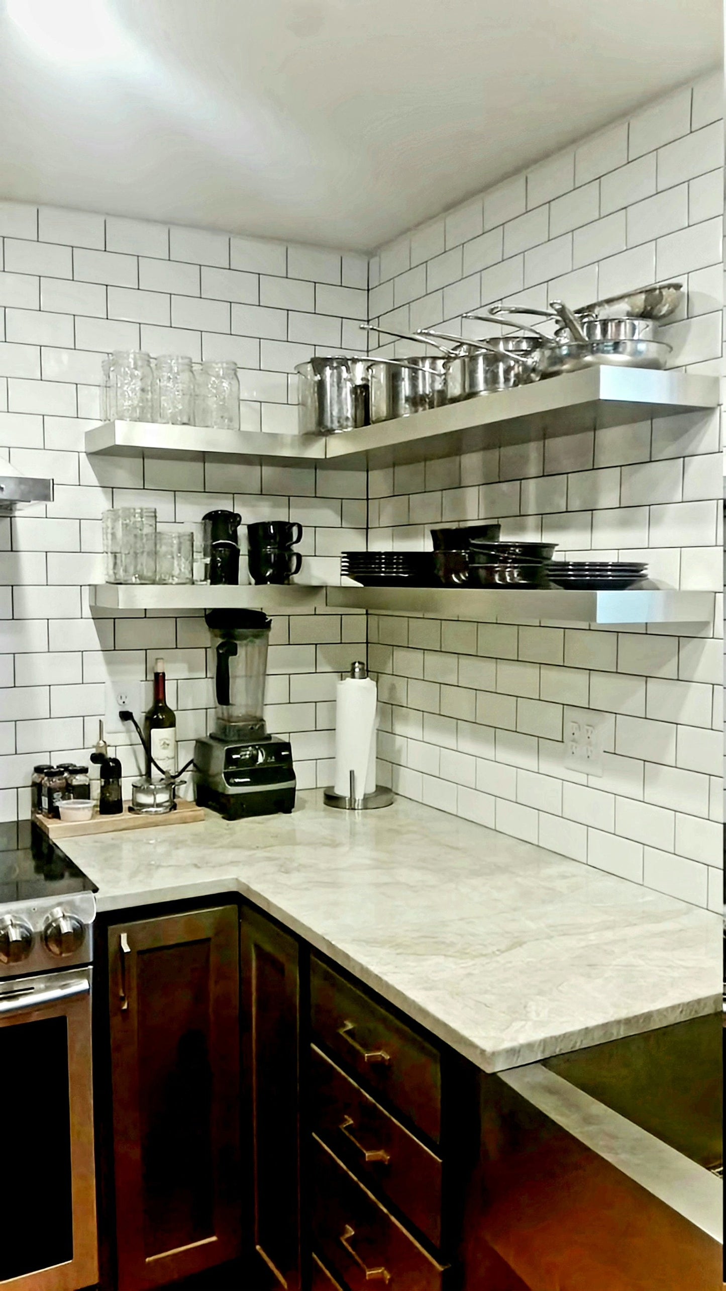 Modern Stainless Steel Floating Shelf, Hairline Finish