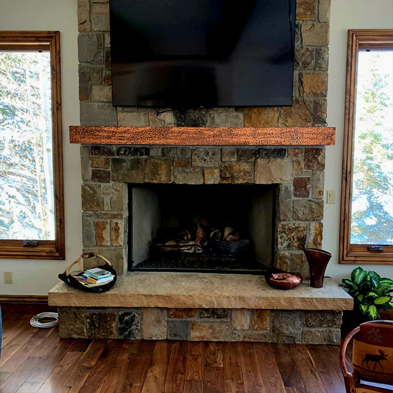 Oxidized Copper Mantel Shelf, Hand-Hammered