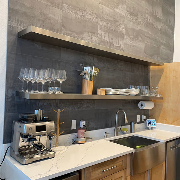 Modern Stainless Steel Floating Shelf, Hairline Finish