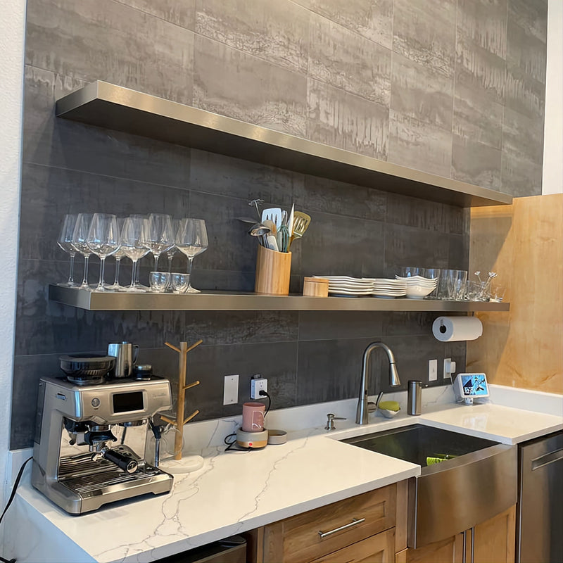 Modern Stainless Steel Floating Shelf, Hairline Finish